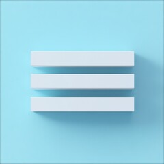 Aufkleber - Simple Equal Sign: Three White Rectangles Floating on a Light Blue Background with Soft Shadows
