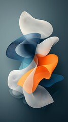 Poster - Abstract composition of overlapping, flowing shapes in shades of orange, blue, and white