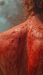 Poster - Dramatic Close-Up of Red Liquid Splatter on Human Skin Surface