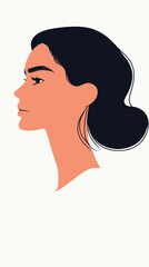 Poster - Flat Minimalist Portrait of Woman in Profile with Elegant Hair Bun Vector Illustration
