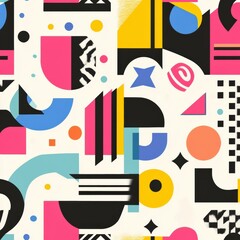 Fototapete - Vibrant baby pattern featuring bold geometric shapes and high-contrast colors in a playful modern style for nursery decor Generative AI