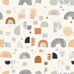 Poster - Seamless Scandinavian style baby pattern with minimalist geometric shapes in neutral earthy tones Generative AI