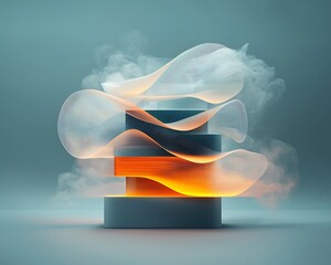 Poster - Abstract geometric shapes, glowing, and ethereal, arranged in a composition