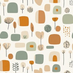 Poster - Minimalist Scandinavian baby pattern featuring geometric shapes in earthy tones for modern nurseries and childrens decor Generative AI
