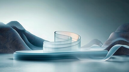 Poster - Abstract glass podium 3 d render