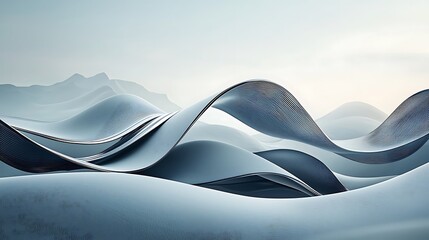 Poster - Abstract landscape of flowing, sculpted forms in muted blues and grays