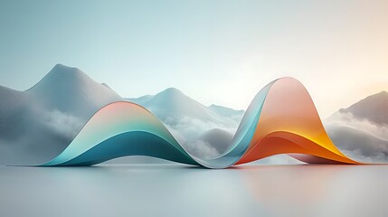 Poster - Abstract landscape with flowing ribbons