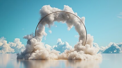 Wall Mural - minimalist cloud composition with soft blue hues, a circular focal point, and airy textures.