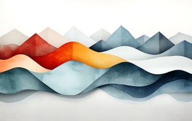Poster - Abstract watercolor mountains and waves