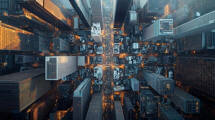 Poster - Aerial cityscape sunset skyscrapers