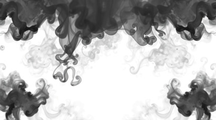 Poster - Smoke cloud swirls. Dark gray liquid motion in frame. Abstract ink drops design. Transparent png isolated element for overlay and designs.
