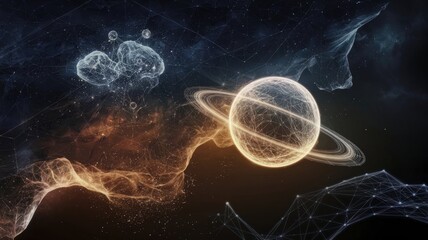 Poster - Celestial Wonders: An artistic, ethereal portrayal of planets within a swirling nebula, showcasing vibrant colors and cosmic formations.