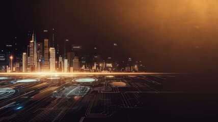 Poster - Digital Cityscape: A futuristic metropolis emerges from an intricate network of digital connections, symbolizing the interconnectedness of modern urban life.