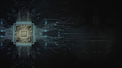 Poster - Technological Core: A futuristic close-up showcases the complex and elegant design of a central processing unit (CPU), highlighting its intricate circuitry and advanced technology.