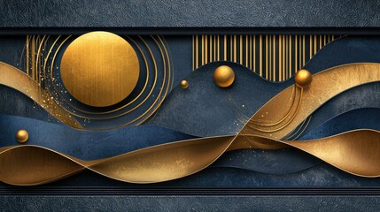 Leinwandbilder - Modern abstract background with metallic gold textures over dark gradients.