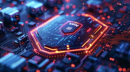 Poster - Exploring online security technology with a visual representation of a VPN interface on a circuit board