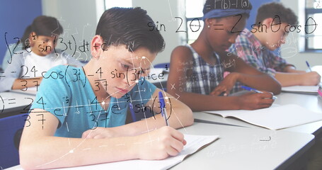 Poster - Students in classroom solving math problems, focusing on their work