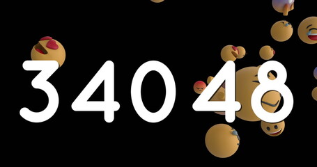 Poster - Floating emojis with playful expressions on black background, creating fun atmosphere