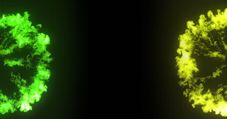 Poster - glowing green and yellow abstract shapes creating vibrant energy on black background