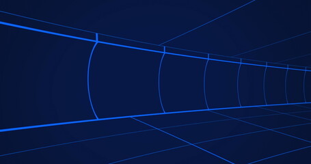 Poster - futuristic blue tunnel with glowing lines creating digital, sci-fi atmosphere