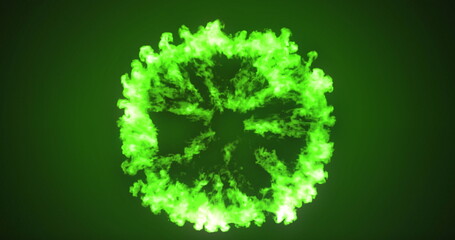 Poster - glowing green energy ring forming dynamic abstract pattern on dark background