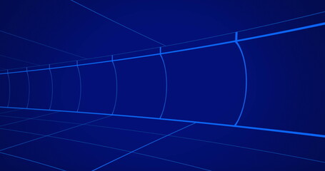 Poster - futuristic blue tunnel with glowing lines creating modern digital environment