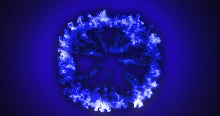 Poster - forming blue smoke ring, abstract pattern on dark background, mystical effect