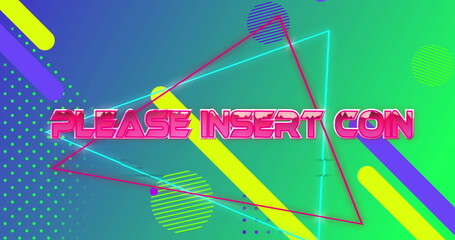 Poster - Retro arcade screen with vibrant colors displaying Please Insert Coin message