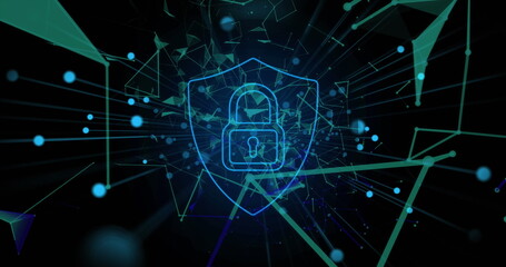 Poster - Glowing digital lock icon on futuristic interface for cybersecurity technology