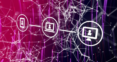 Poster - Digital network connecting devices with abstract lines and glowing nodes