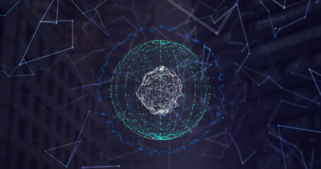 Poster - futuristic digital interface with glowing network sphere and abstract connections