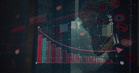 Poster - Business professional analyzing digital graphs and charts on futuristic interface