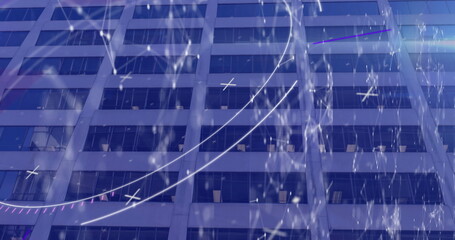 Poster - image of scope scanning and networks of connections over modern building background