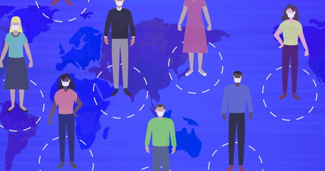 Poster - Image of people wearing face masks over world map