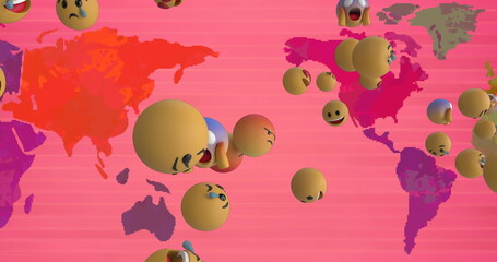 Poster - Image of emoji icons flying over world map