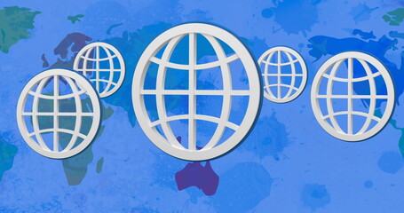Poster - Image of white globes bouncing over world map