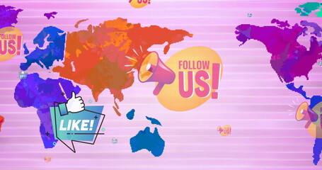 Poster - Image of social media icons over world map