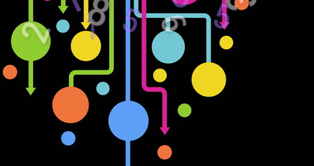 Poster - image of numbers changing and network of connections over black background