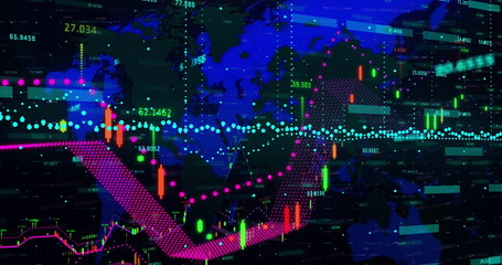 Poster - Image of financial data processing over world map