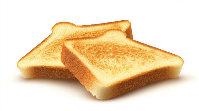 A slice of white bread that has been toasted to a perfect golden brown, with crumbs visible around the edges, rendered digitally in a realistic manner and set against a white background