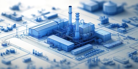 Poster - Industrial plant blueprint showcasing detailed design elements and structures in a power generation facility