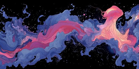 Poster - Vibrant abstract swirl of colors resembling cosmic waves in a dark background during late night