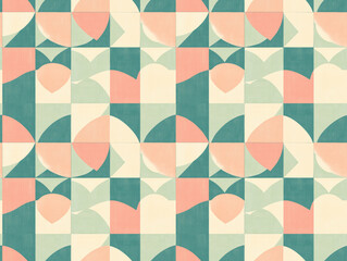 Aufkleber - retro abstract pattern featuring geometric shapes in pastel colors, including pink, teal, and cream, creates subtle and minimal design. repeating shapes form harmonious and balanced composition