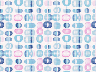 Aufkleber - seamless pattern featuring abstract retro shapes in blue and pink tones, creating subtle and minimal design. pattern includes ovals and circular forms, giving vintage feel
