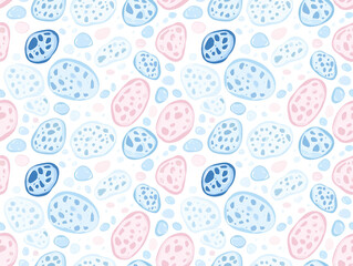 Aufkleber - seamless pattern featuring abstract shapes in pastel blue and pink tones, creating soft and playful design. pattern includes various oval and circular forms with subtle textures