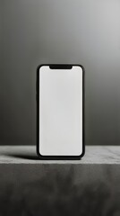 Poster - Minimalist phone with blank white screen on gray textured surface, ideal for app or UI presentation.