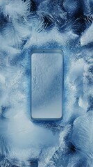 Poster - Frozen technology: A smartphone surrounded by delicate ice crystals, symbolizing cold and innovation.