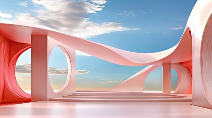 Poster - Soft pink waves forming an elegant, endless pattern across a dreamy background.