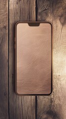 Poster - Sophisticated mobile device with a leather-like screen protector on a rustic wood surface. 