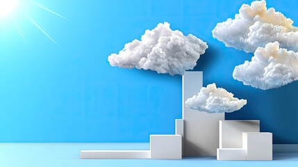 Wall Mural - surreal minimal design with fluffy white clouds moving across a smooth blue background.